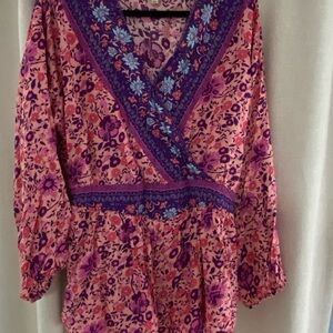 Umgee Purple and Pink Embellished Wrap romper